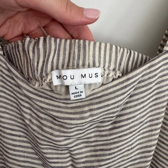 Anthropologie Striped Linen Midi Dress in Cream and Black - Picture 3 of 4